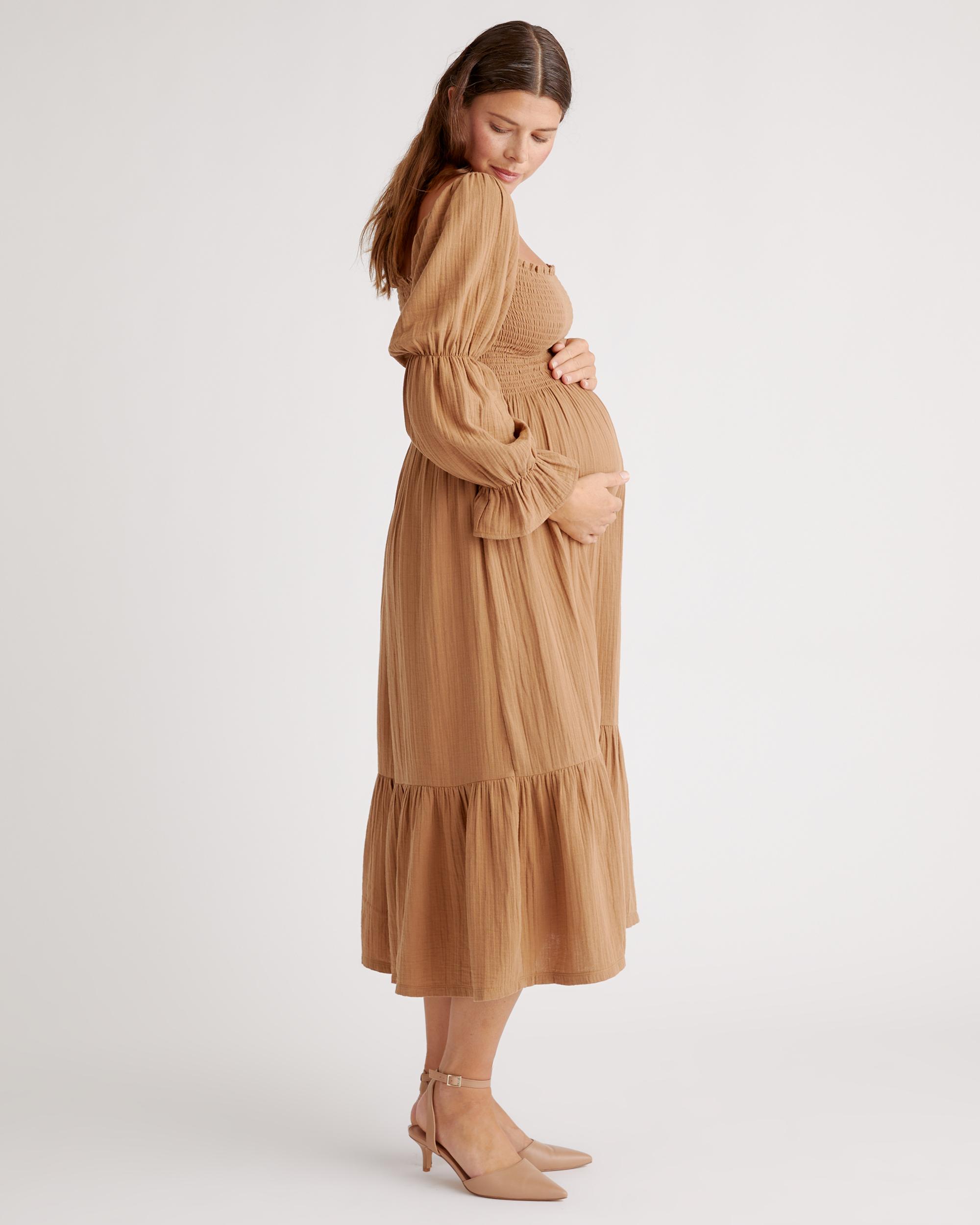 Quince | Women's Gauze Maternity Smocked Midi Dress Size XL, Organic Cotton Product Image
