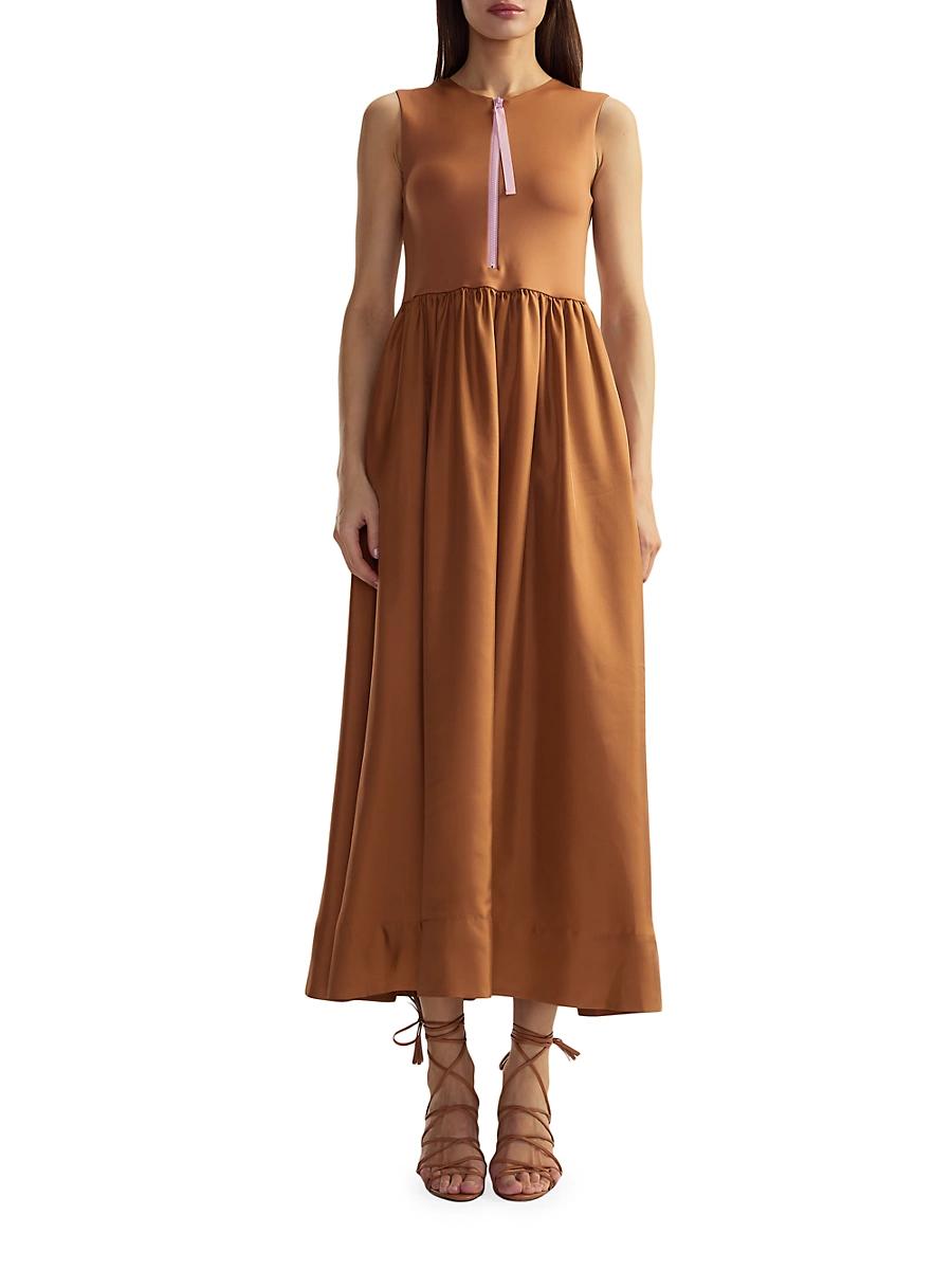 Womens Stretch Silk Zip-Front Maxi Dress Product Image