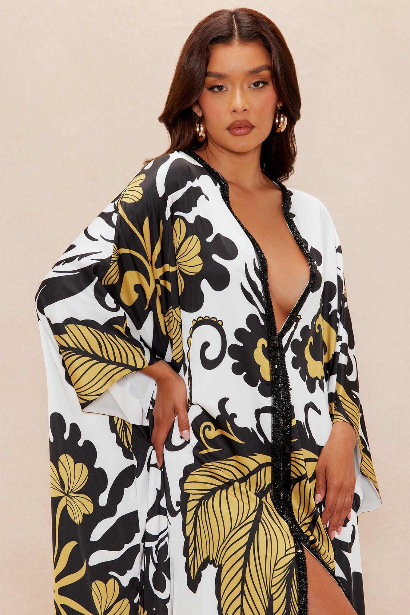 Adima Embellished Satin Kaftan - Gold/combo Female Product Image