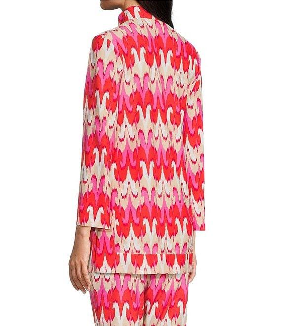 Jude Connally Chris Paradise Ikat Peony Print Jude Cloth Stretch Knit Mandarin Collar Bracelet Sleeve Coordinating Top Product Image