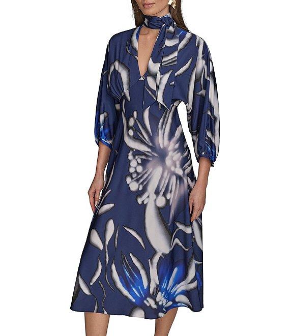 Donna Karan Empire Waist Floral Print Midi Dress Product Image