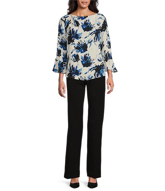 Investments Woven Expressive Blooms 3/4 Ruffle Sleeve Cowl Neck Top Product Image