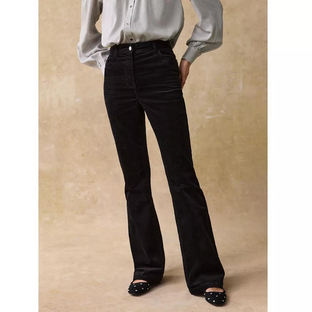 Women's NEXT Black Corduroy Flared Trousers, Size: 14 REG Product Image