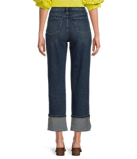 Code Bleu Hollywood Waist High Rise Wide Leg Cuffed Cropped Jeans Product Image