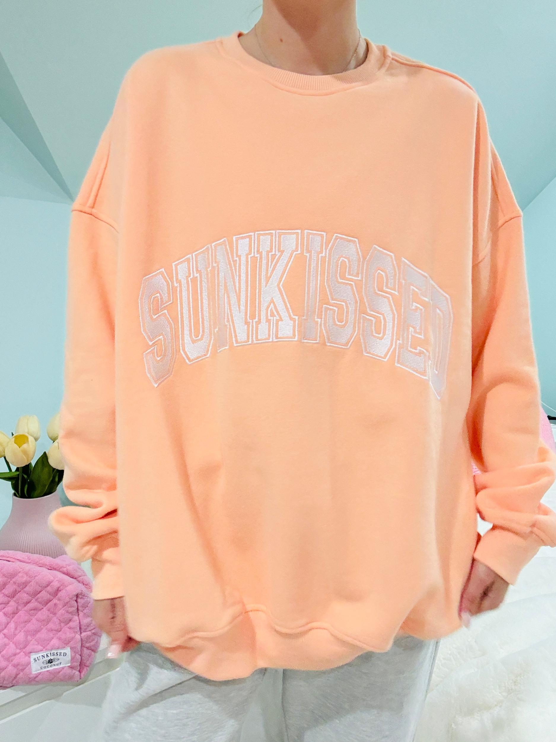 Sherbet Orange Varsity Embroider Sweatshirt Product Image