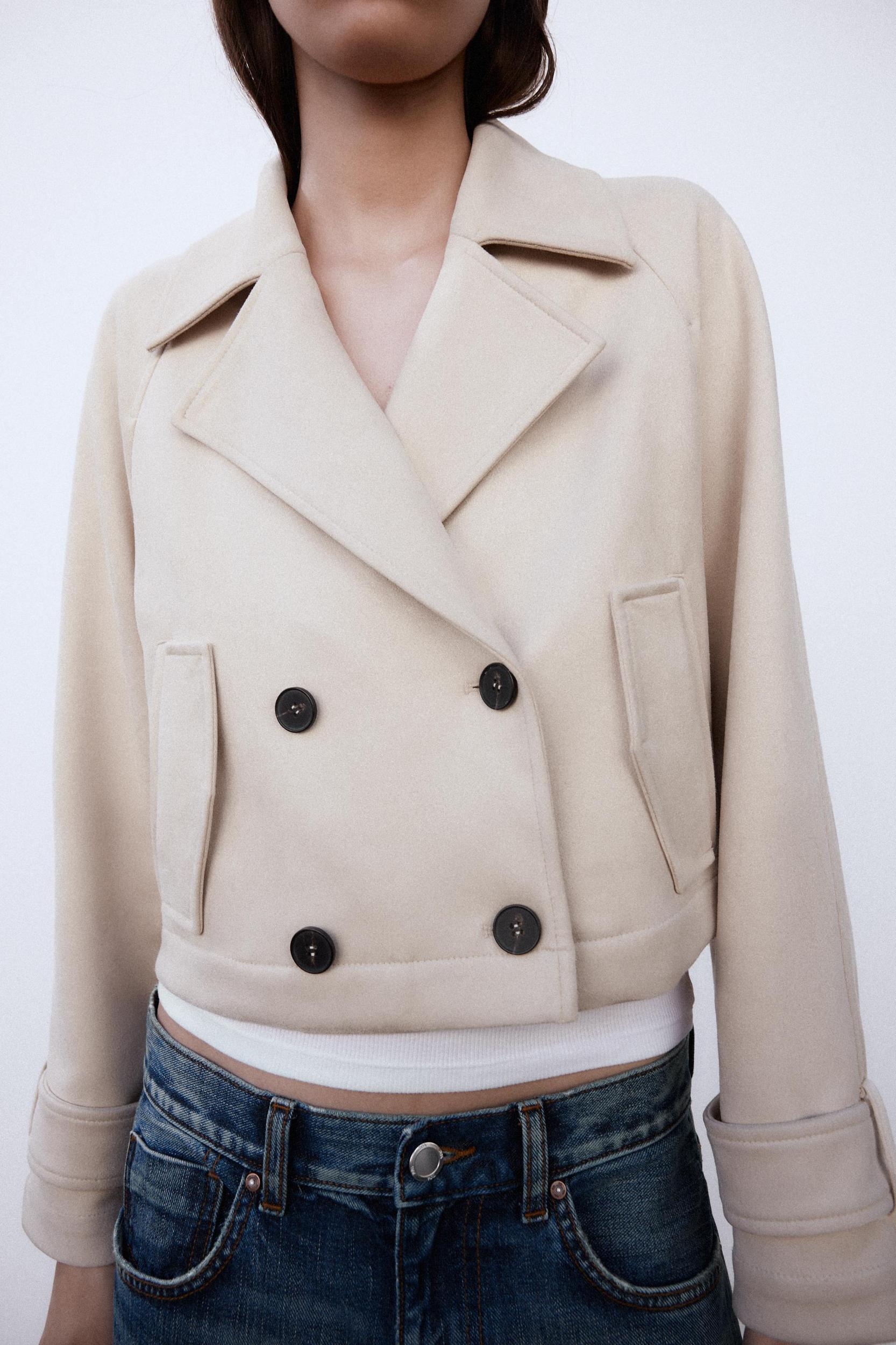 SHORT FAUX SUEDE TRENCH COAT Product Image