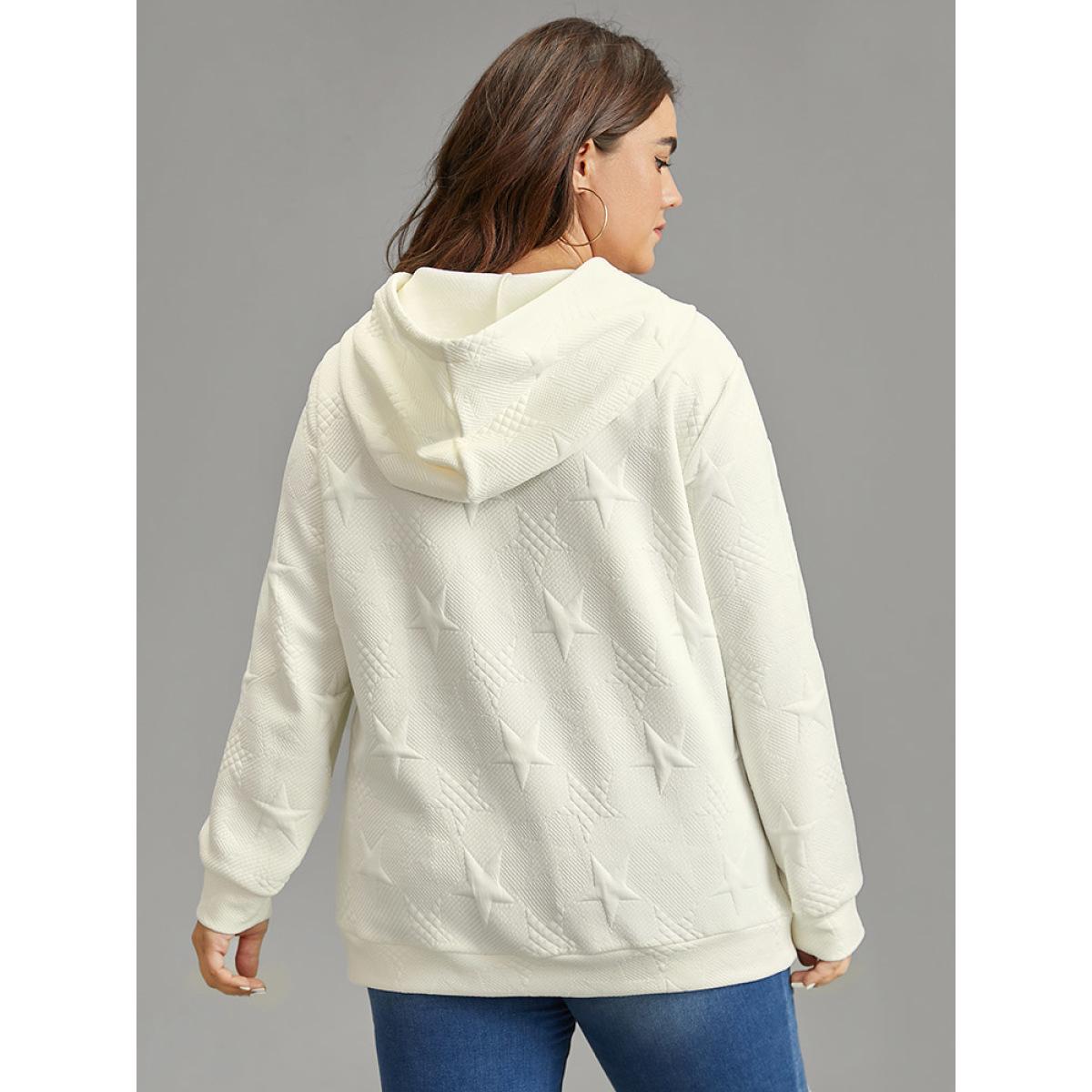 Plus Size Plain Star Jacquard Hooded Sweatshirt Women White Casual Plain Hooded Dailywear Sweatshirts BloomChic 22-24/3X Product Image
