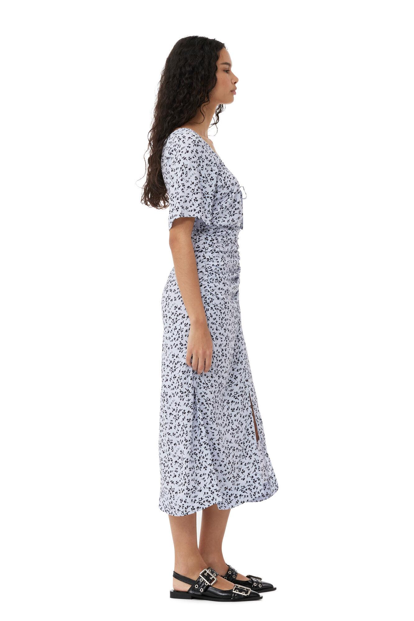 Printed Crepe U-neck Midi Dress Product Image