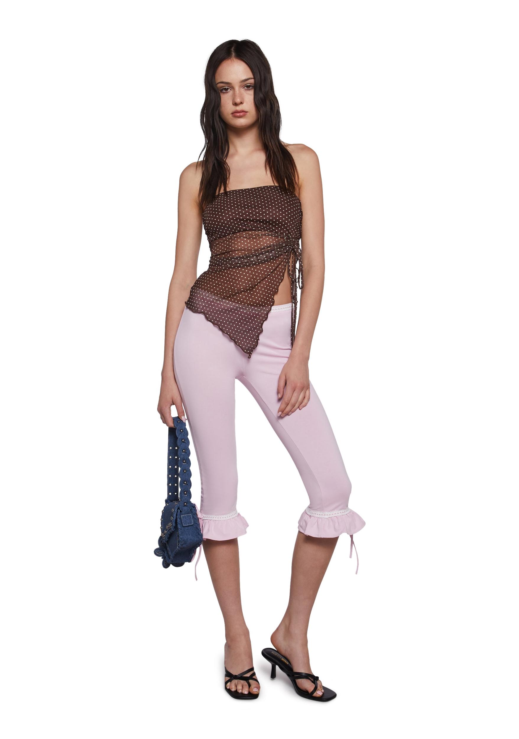 Womens Polka Dot Tube Top With Ruching - Brown Product Image