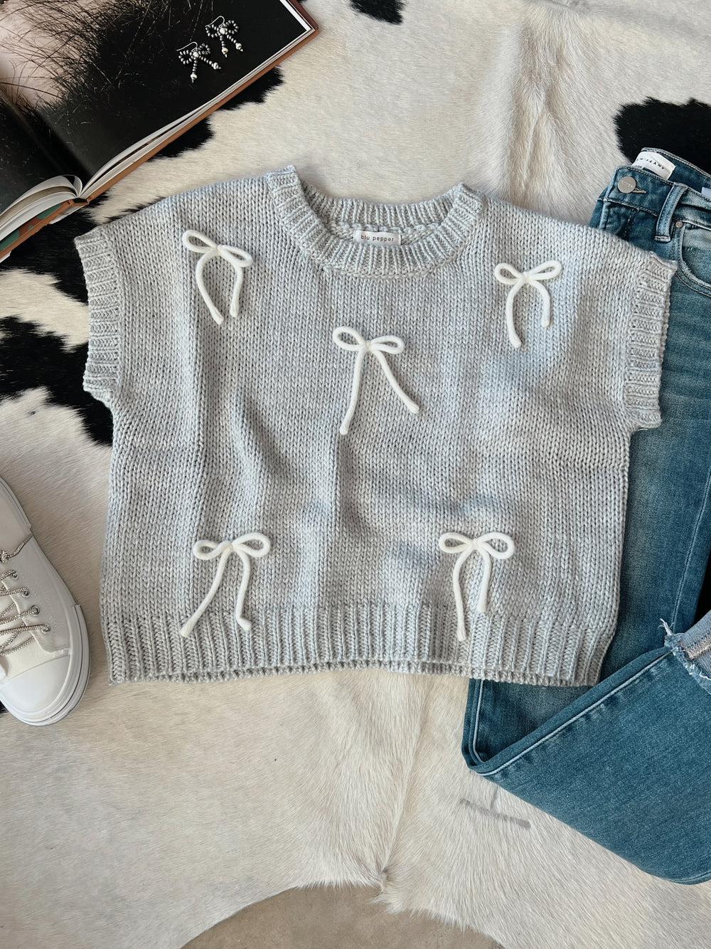 Bow Detail Short Sleeve Knit Pullover - 2 Colors Product Image