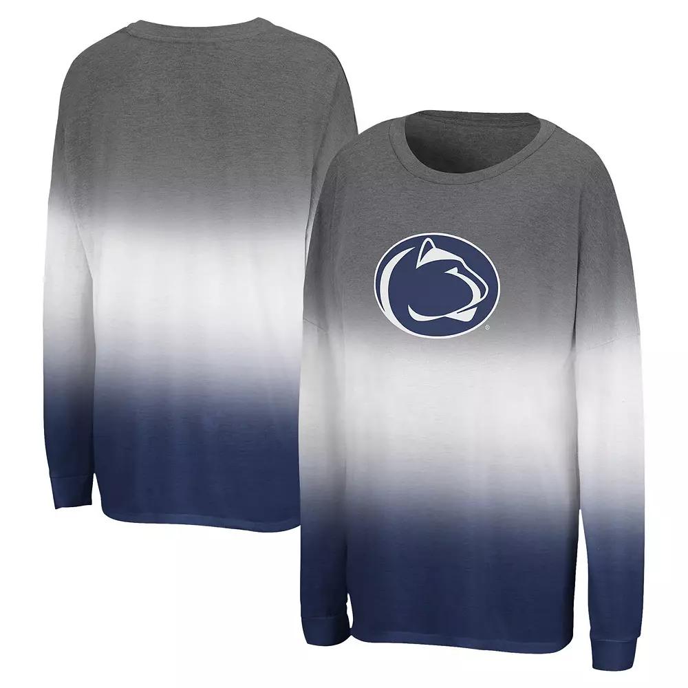 Women's Colosseum Gray Penn State Nittany Lions Winkle Dip Dye Long Sleeve T-Shirt, Size: Large, Grey Product Image