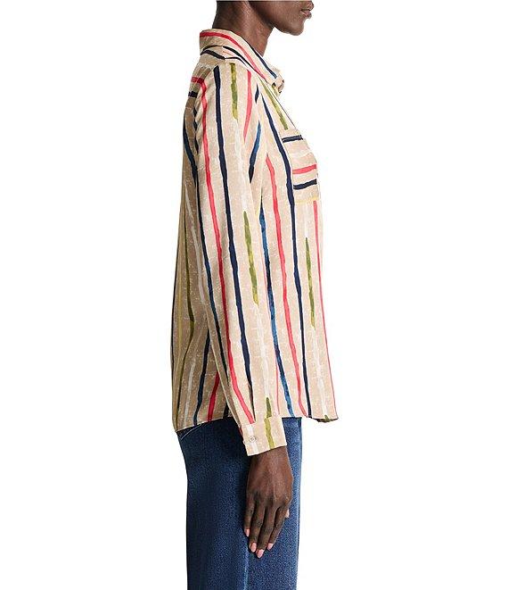 NIC + ZOE Painted Stripe Collar V-Neck Long Sleeve Top Product Image