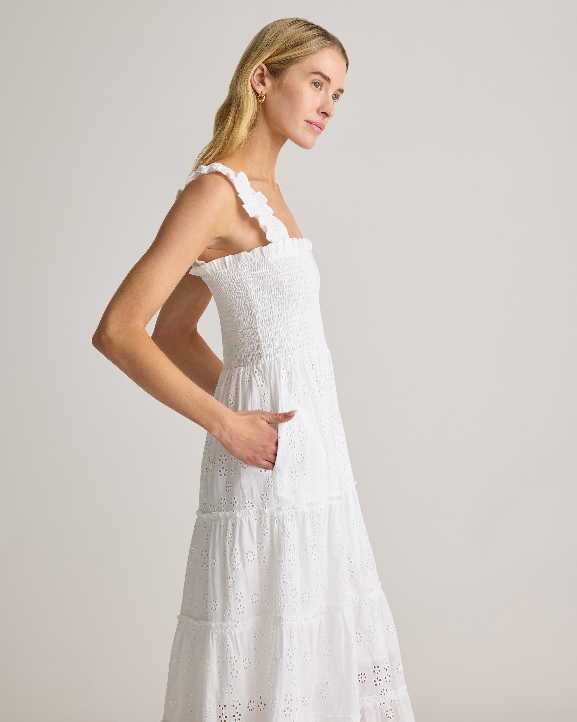 Quince | Women's Eyelet Smocked Midi Dress Organic Cotton Product Image