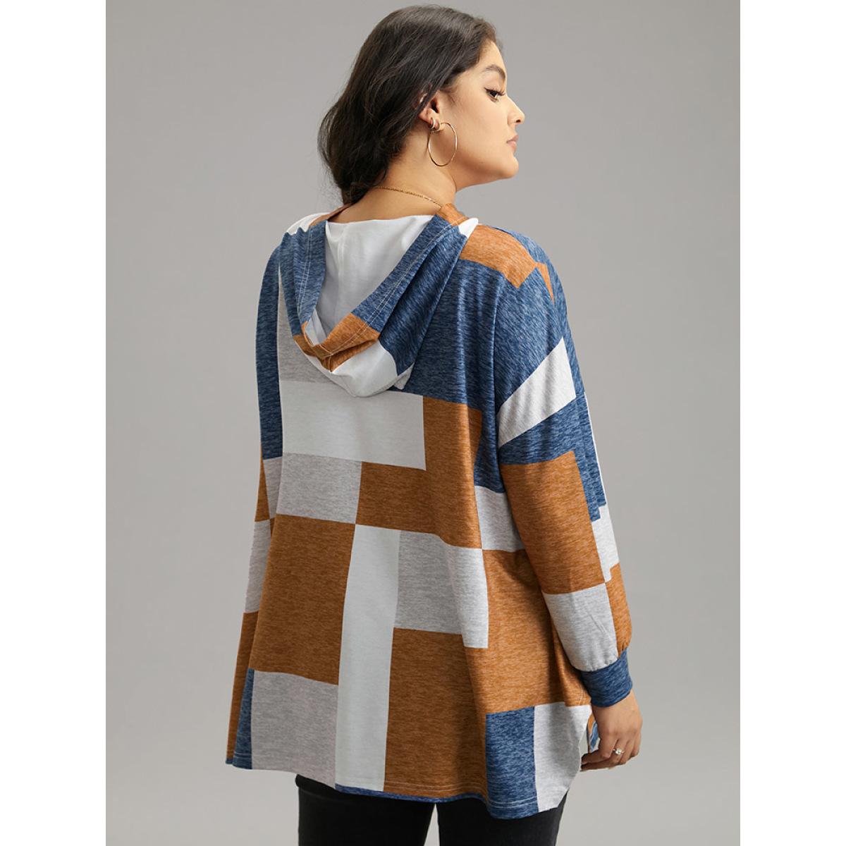 Plus Size Colorblock Contrast Hooded Drop Shoulder Sweatshirt Women Multicolor Casual Contrast Hooded Everyday Sweatshirts BloomChic 14-16/1X Product Image