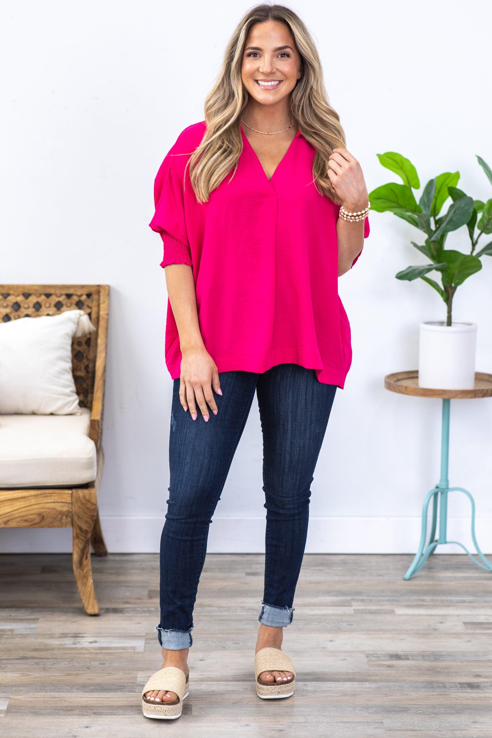 Pink Airflow Top With Smocked Cuff Product Image