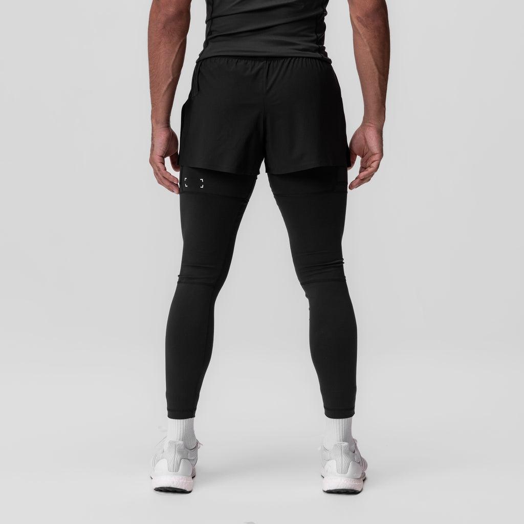 0911. Tetra-Lite® 2-in-1 High Split Legging Short - Black "Cyber"/Black Male Product Image