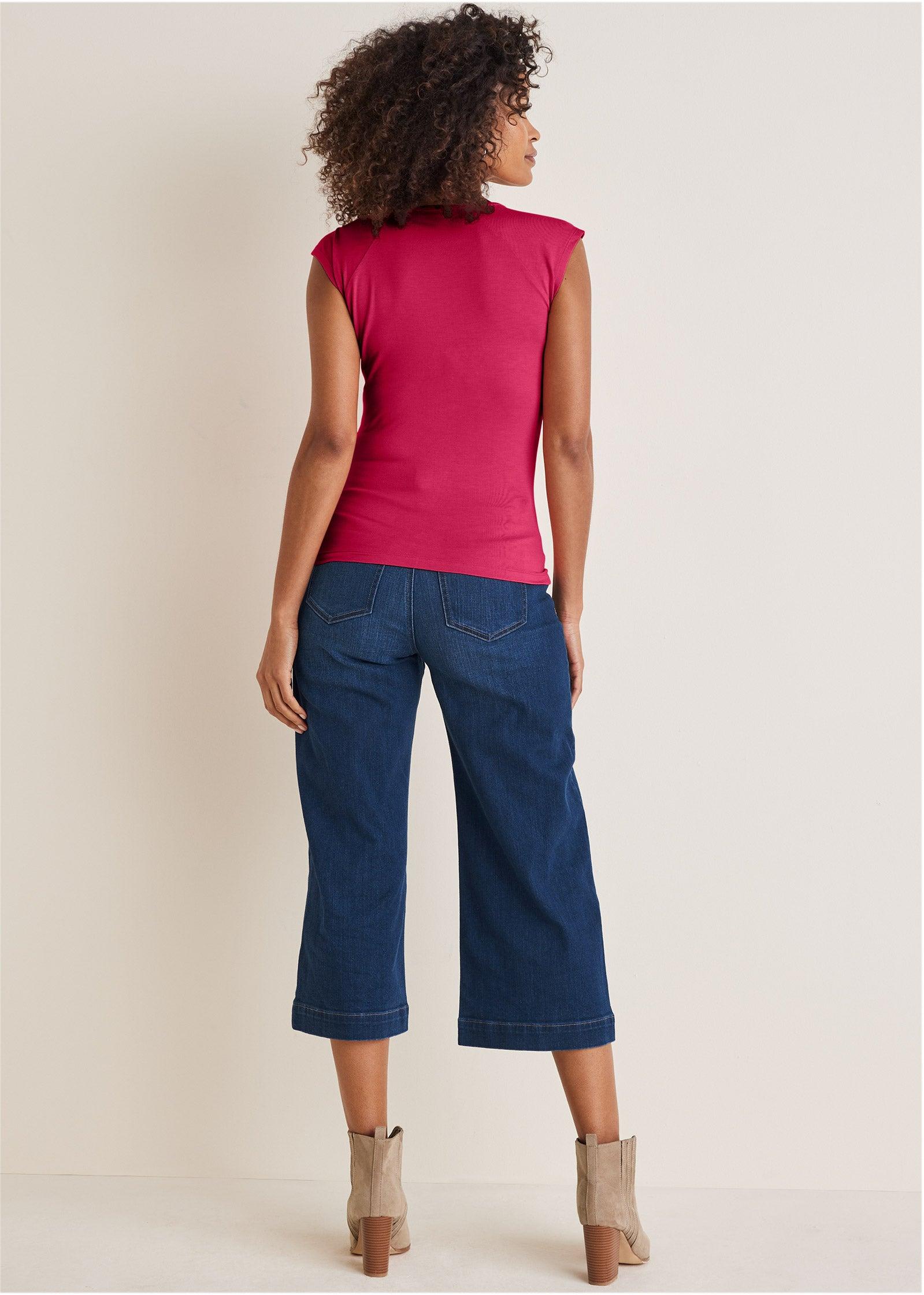 Ruched Cap Sleeve Top - Red Product Image