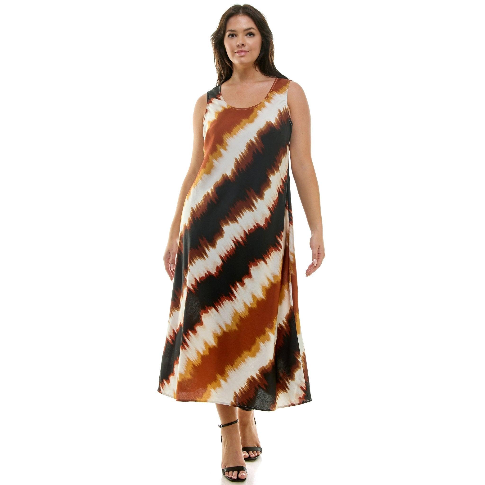 Diagonal Print Sleeveless Midi Dress - Plus Product Image