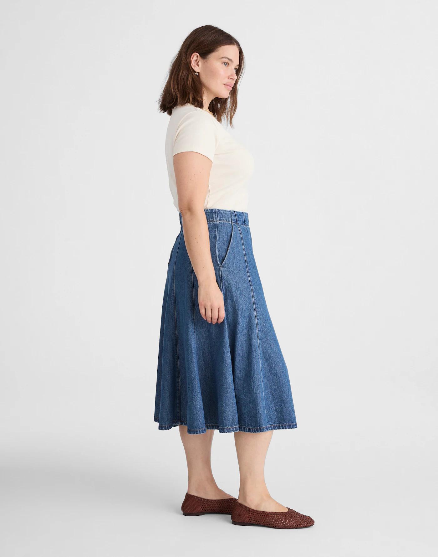 Plus Flared Denim Midi Skirt: Airy Denim Edition Product Image