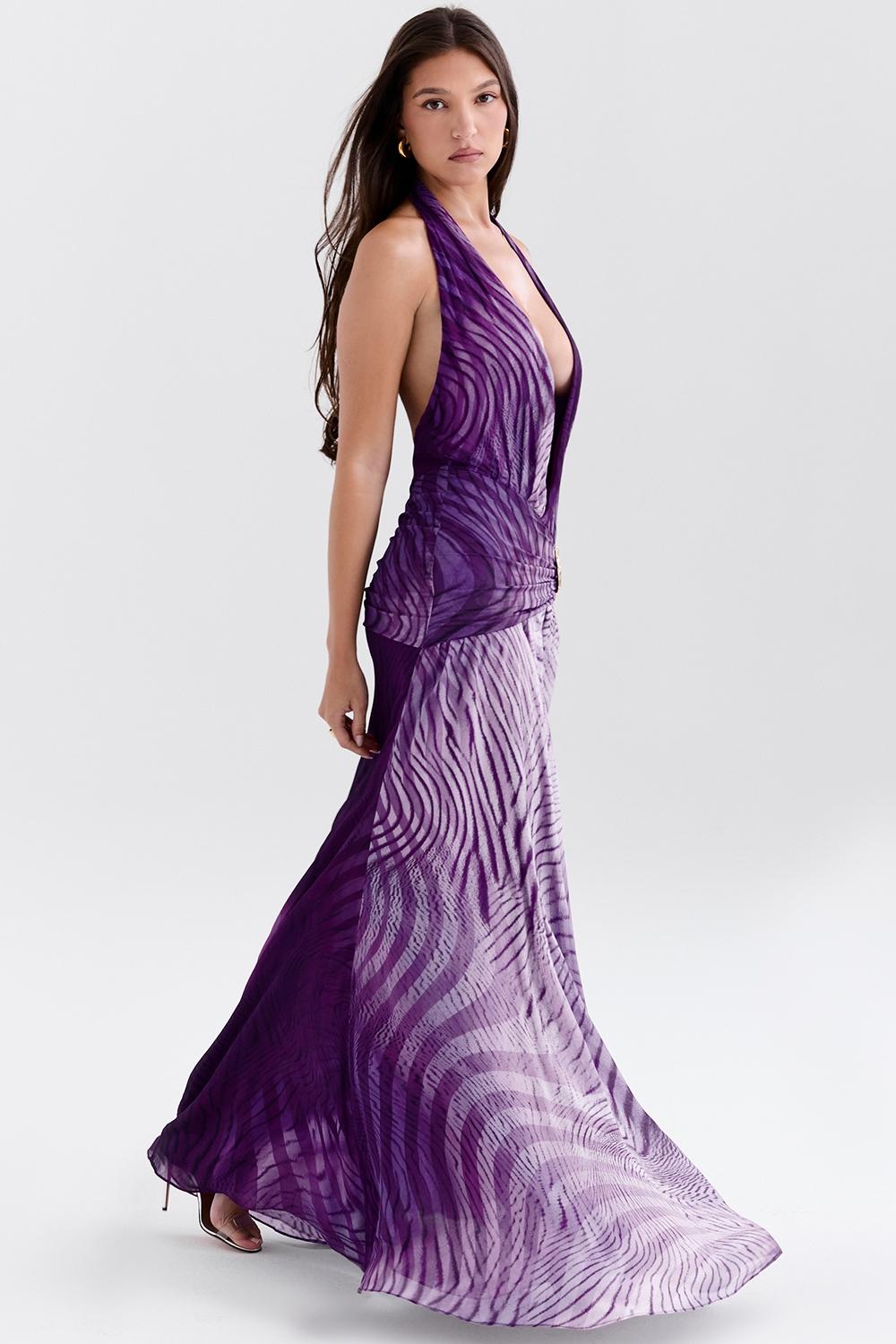 Olessia  orchid backless halter maxi dress Product Image