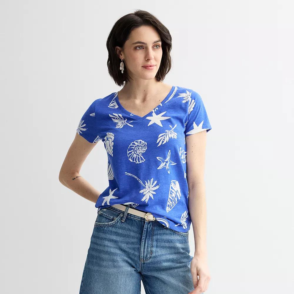 Petite Sonoma Goods For Life® Everyday Short Sleeve V-Neck Tee, Women's, Size: XS Petite, Blue Marine Toss Product Image