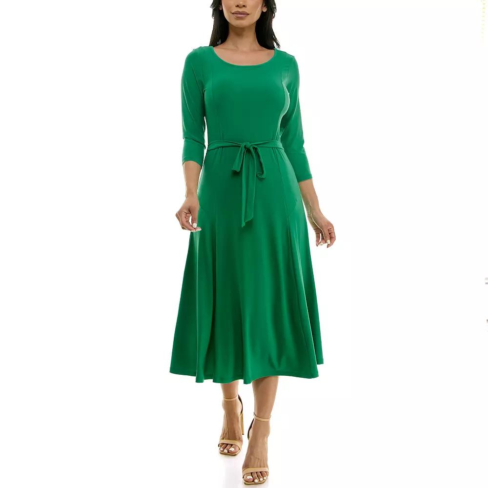 Women's Nina Leonard Sylvia Midi Dress with Sash,  Product Image