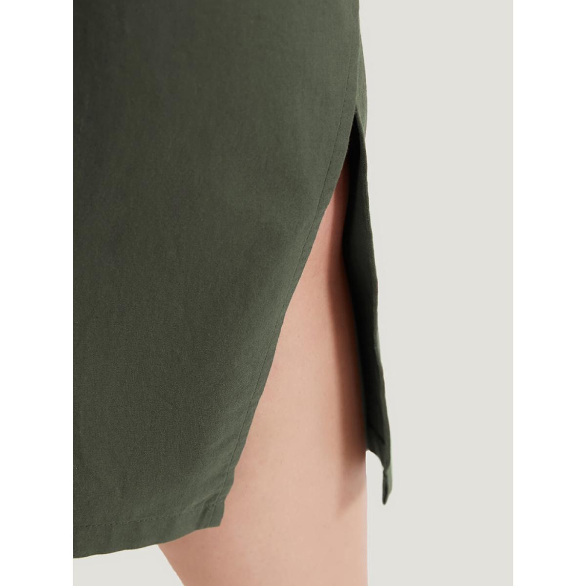 Plus Size Solid Pocket Wrap Hem Elastic Waist Pants Women ArmyGreen Casual Straight Leg High Rise Dailywear Pants BloomChic 14-16/1X Product Image