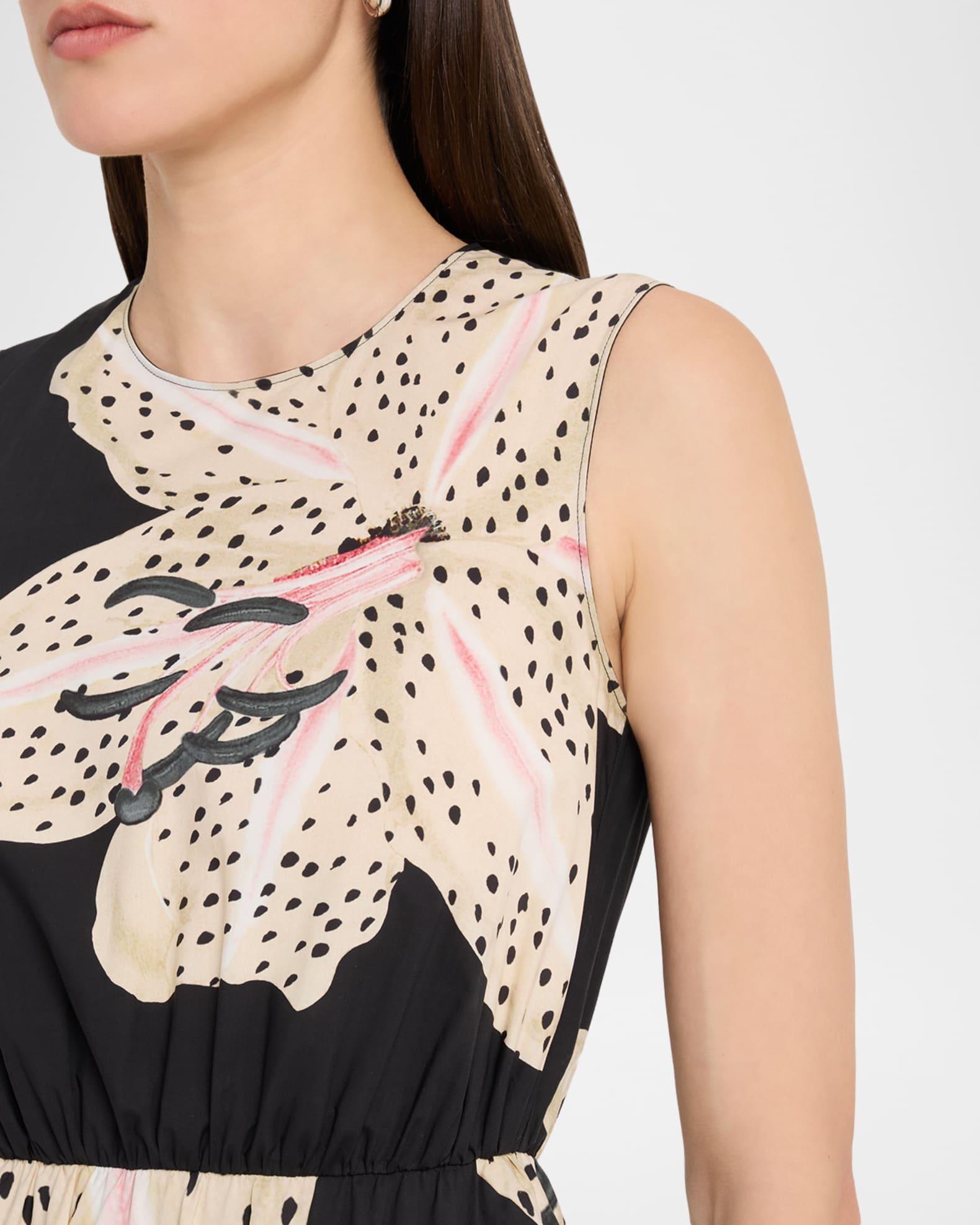 Flower-Print Popeline Sleeveless Midi Dress Product Image