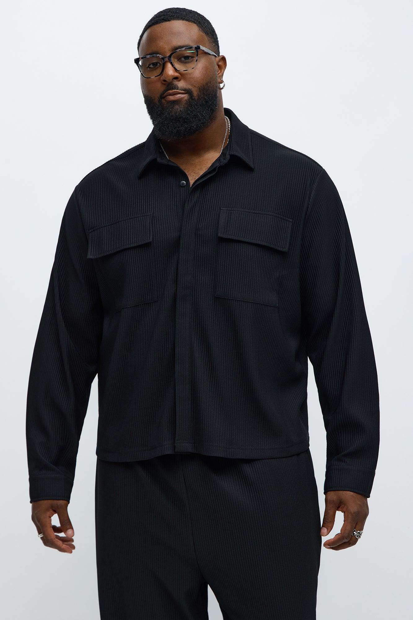 Show Up Cropped Long Sleeve Button Up Shirt - Black Male Product Image