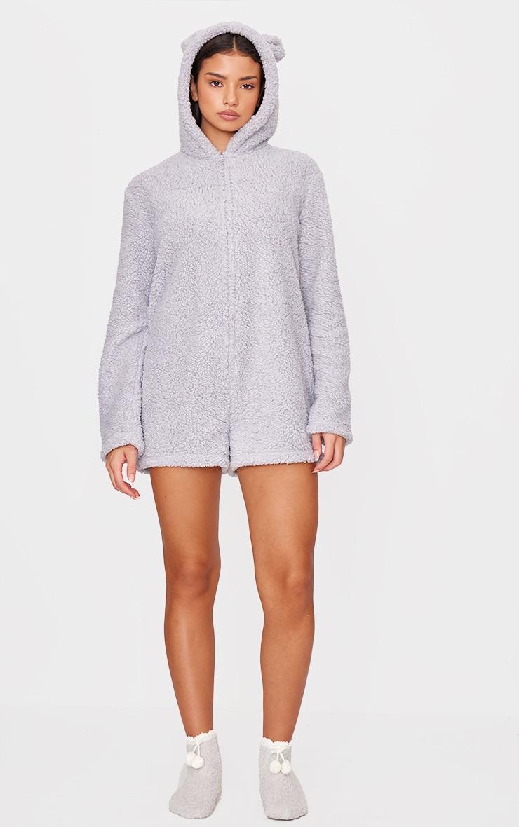 Grey Hooded Fleece Romper Product Image