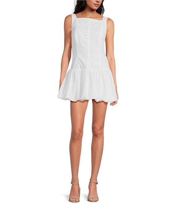 Gianni Bini Vitasta Square Neck Embroidered Cotton Bubble Hem Mini Dress Product Image