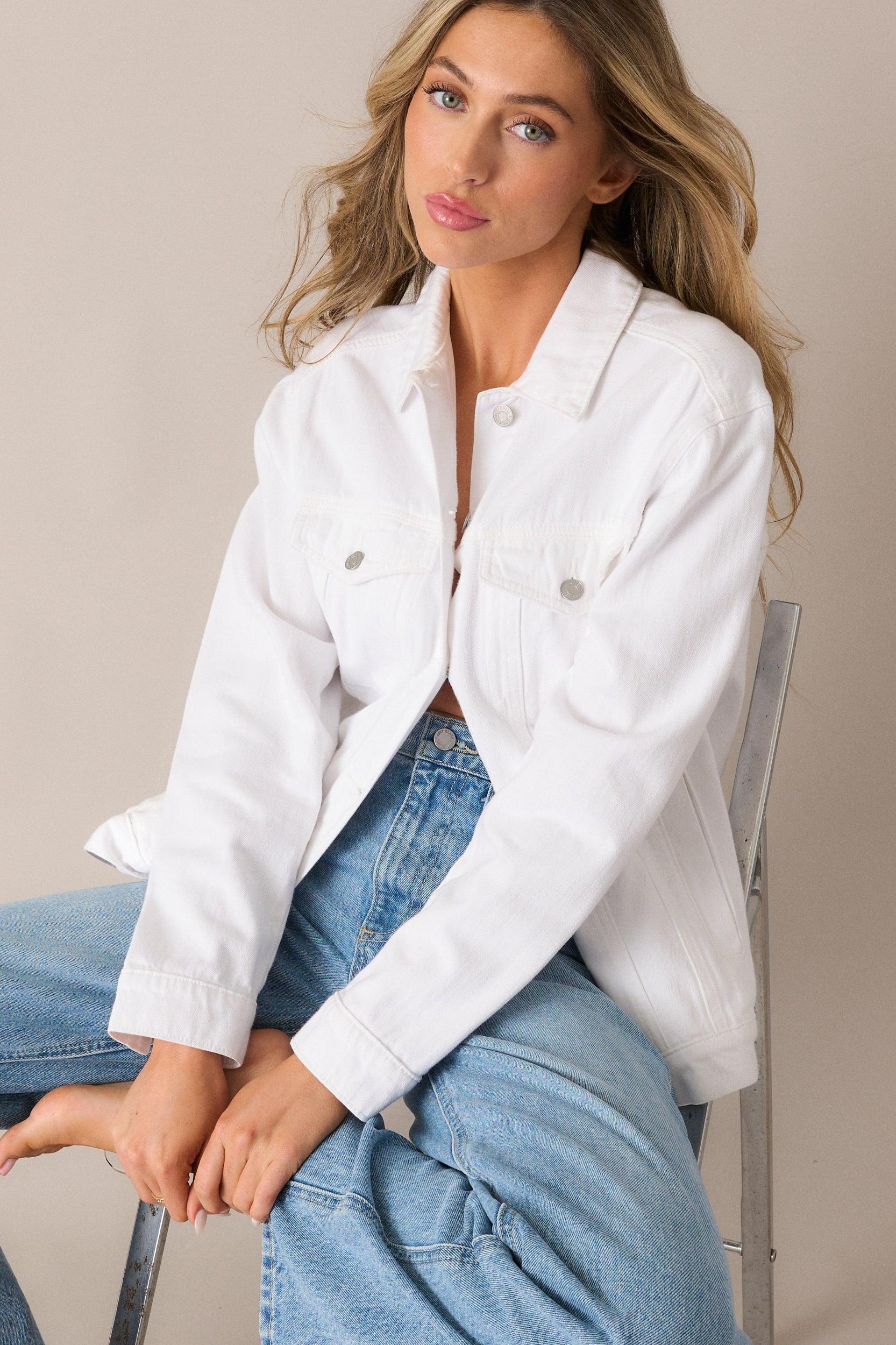 Do You Ever White Denim Jacket Product Image