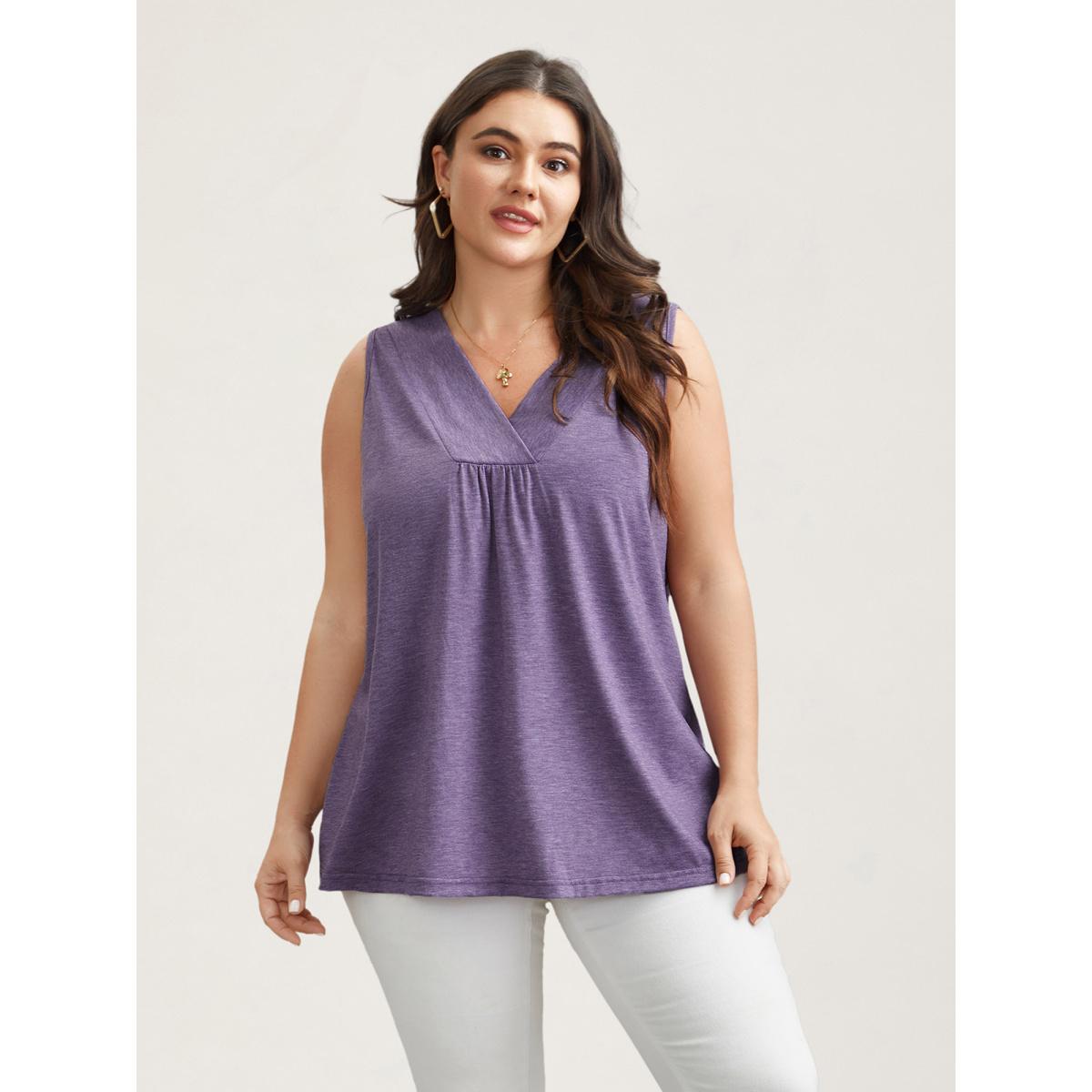 Plus Size Solid Pleat Front V-Neck Vest Women Heather Casual Gathered V-neck Everyday Tank Tops Camis BloomChic 28/5X Product Image
