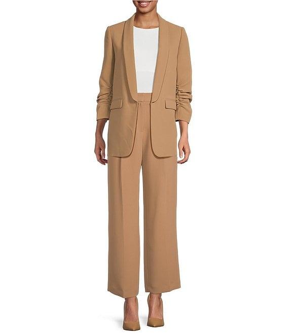 Gianni Bini Jemma Ruched 3/4 Sleeve Shawl Collar Twill Boyfriend Blazer Product Image