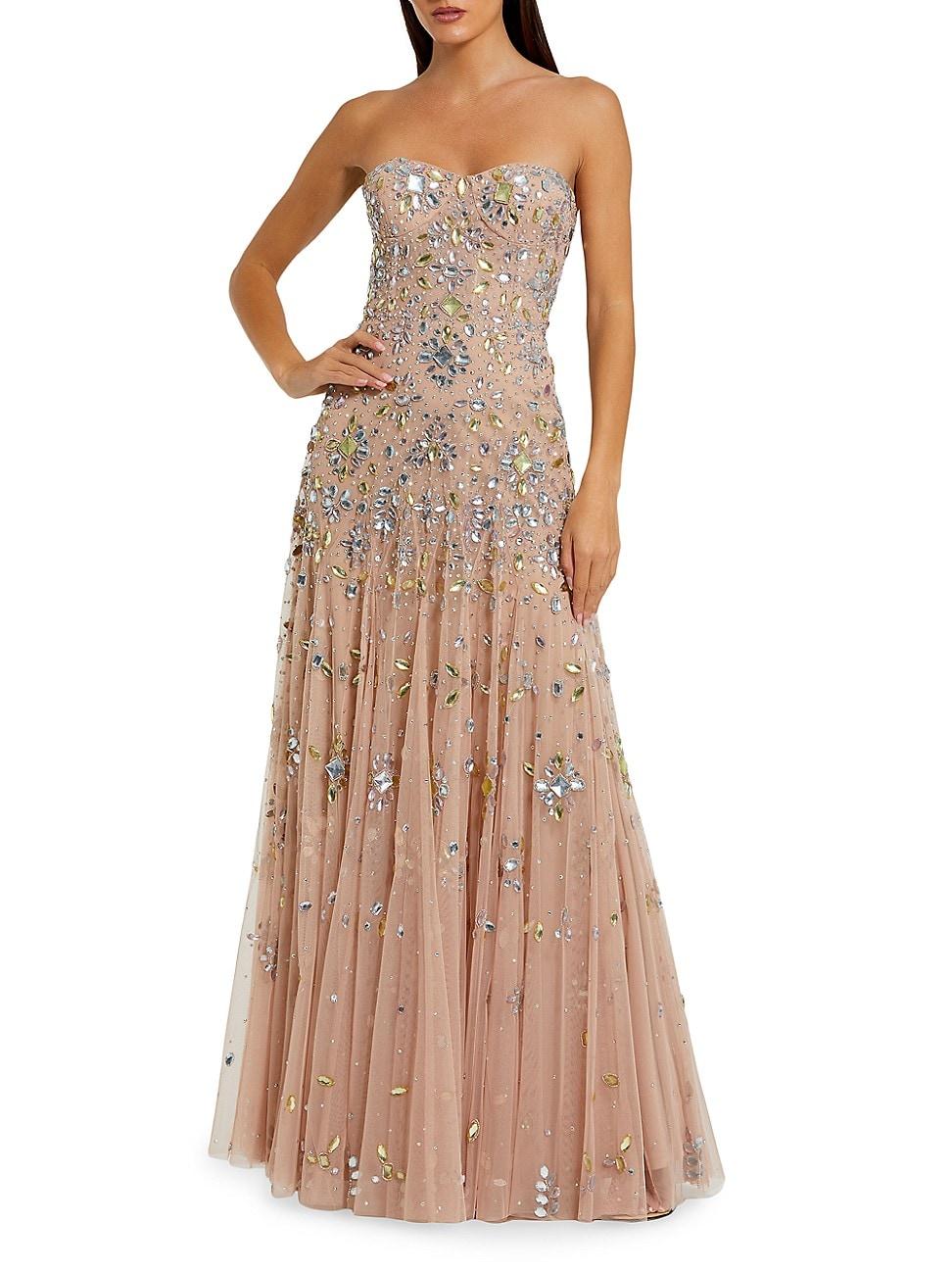 Womens Crystal-Embellished Mesh Strapless Gown Product Image