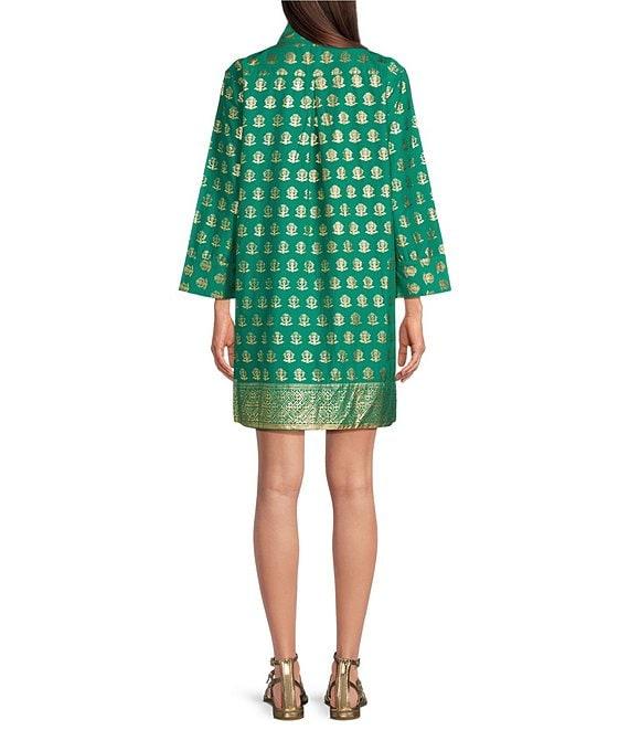 Jude Connally Helen Foiled Foulard Border Print Stand Collar Long Sleeve Dress Product Image