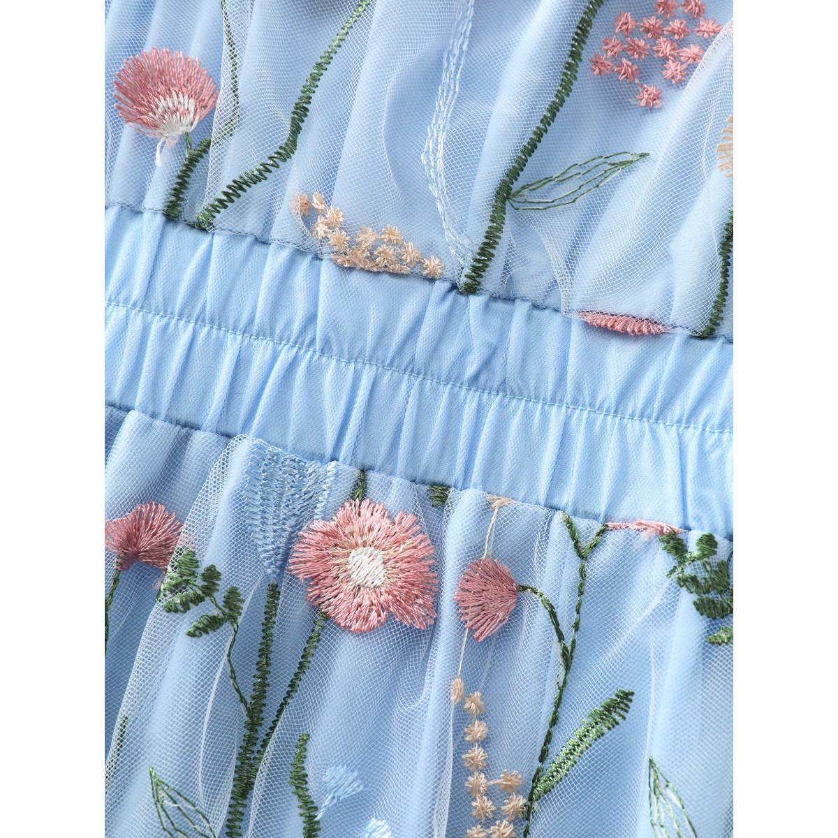 Plus Size Floral Embroidered Lined Sleeveless Midi Dress LightBlue Women Formal V-neck Sleeveless Curvy BloomChic 26/4X Product Image