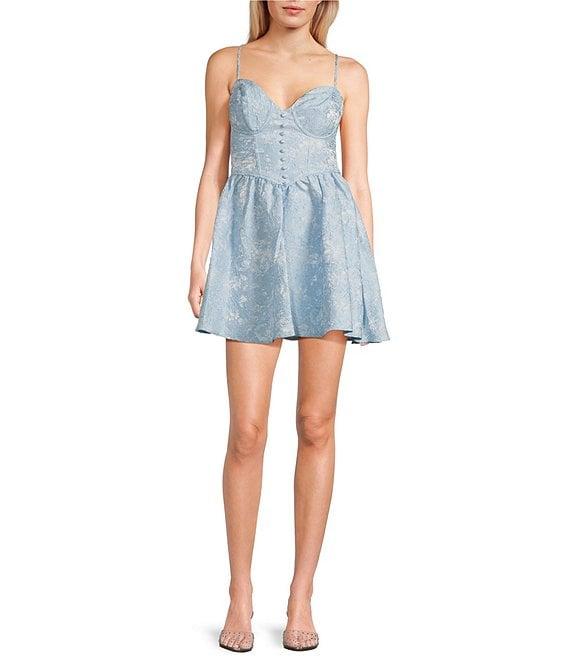 Midnight Doll Sleeveless Brocade Button Front Detail Mini Dress Product Image