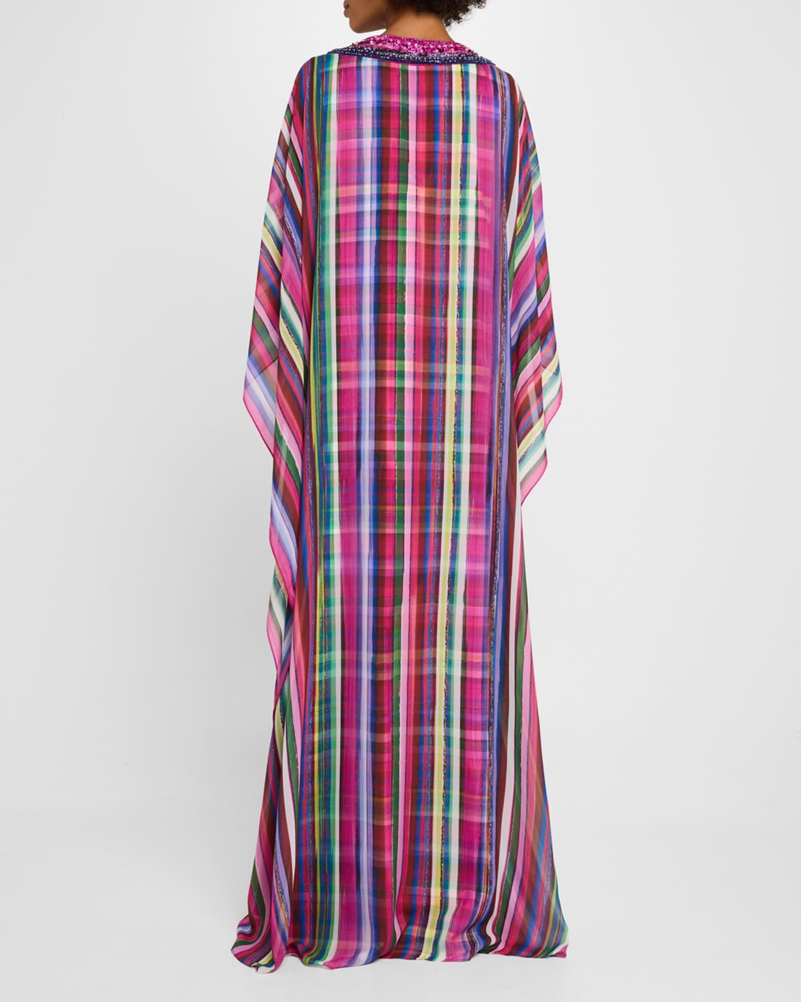 Bead-Trim Striped Georgette Caftan Product Image