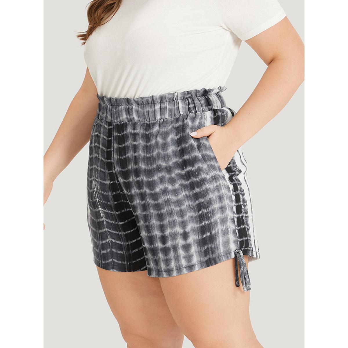 Plus Size Tie Dye Knot Pocket Paperbag Waist Shorts Women Multicolor Casual Cross straps Dailywear Shorts BloomChic 10/M Product Image