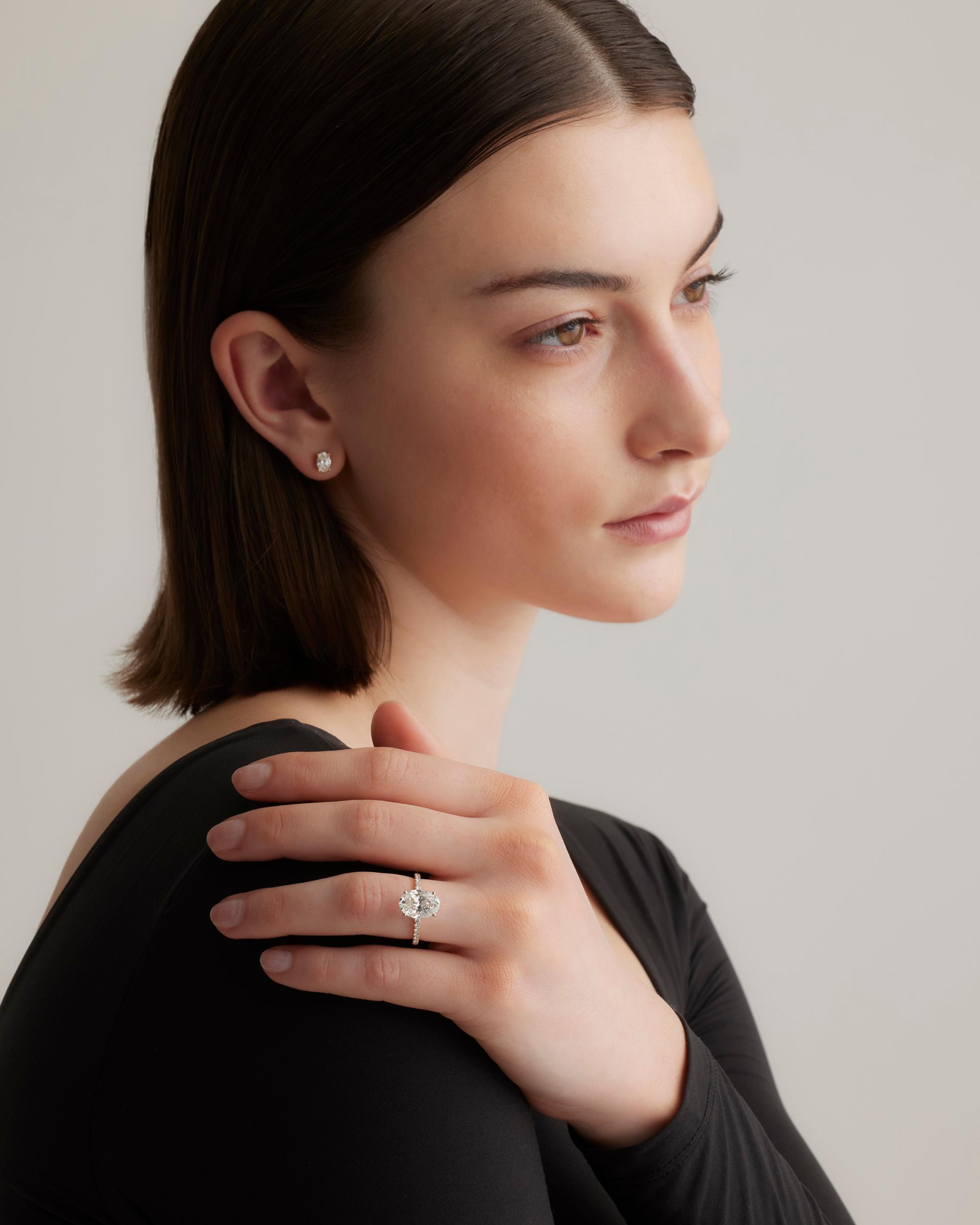 Quince | Women's Lab Grown Diamond Oval Petite Pave Engagement Ring Product Image