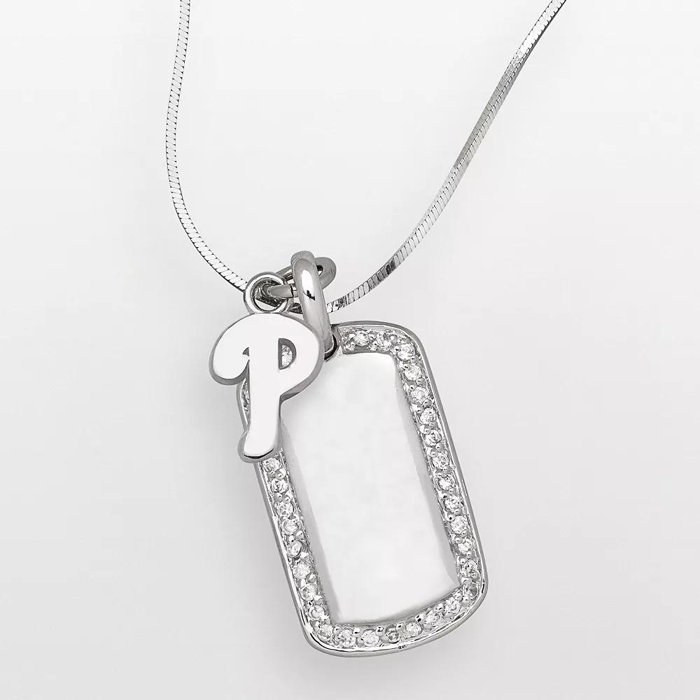 LogoArt Philadelphia Phillies Sterling Silver Cubic Zirconia Logo Dog Tag Pendant, Women's, Size: 18" Product Image