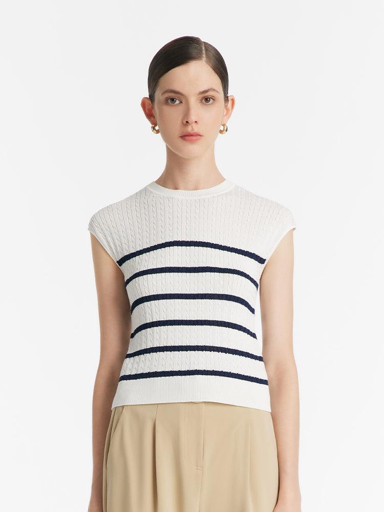 Acetate Knitted Striped Pullover Women Knit Top Product Image