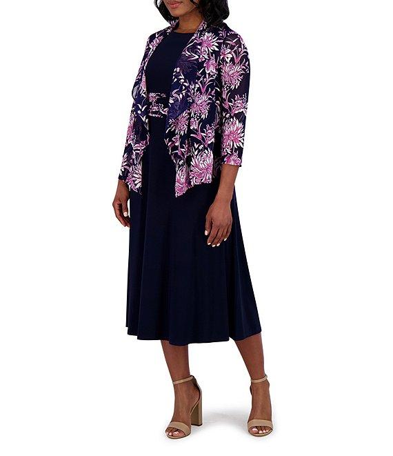 Jessica Howard Crew Neck 3/4 Sleeve Ruched Waist 2 Piece Jacket Dress Product Image