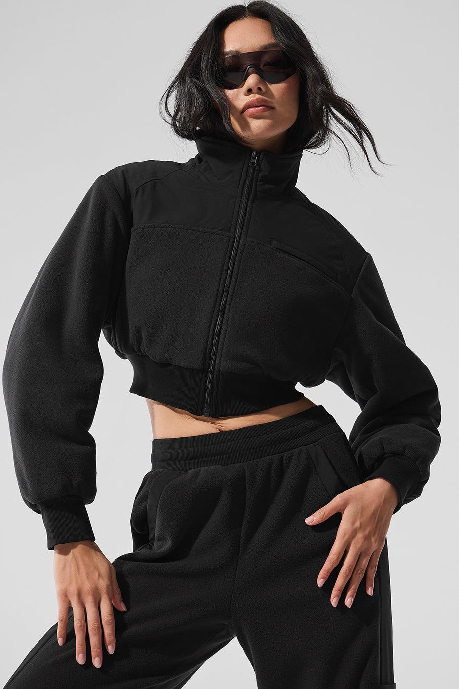 Polar Fleece Cropped Wintry Mix Jacket - Black Product Image