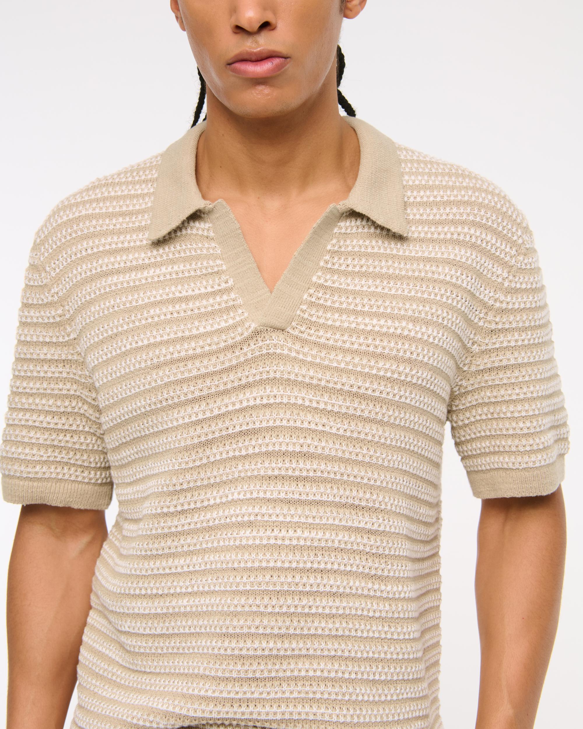 Textural Striped Johnny Collar Sweater Polo Product Image