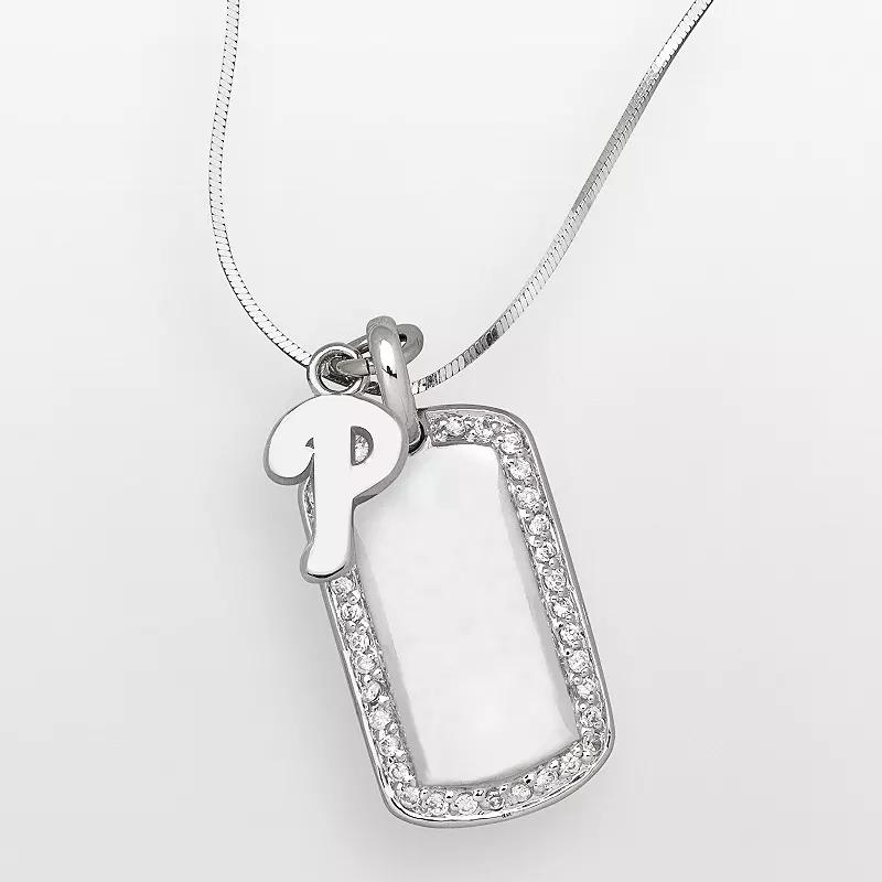 LogoArt Philadelphia Phillies Sterling Silver Cubic Zirconia Logo Dog Tag Pendant, Women's, Size: 18" Product Image
