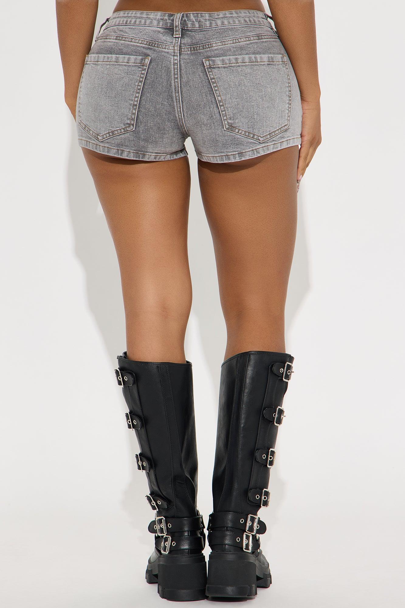 Ride On Moto Stretch Denim Shorts - Grey Female Product Image