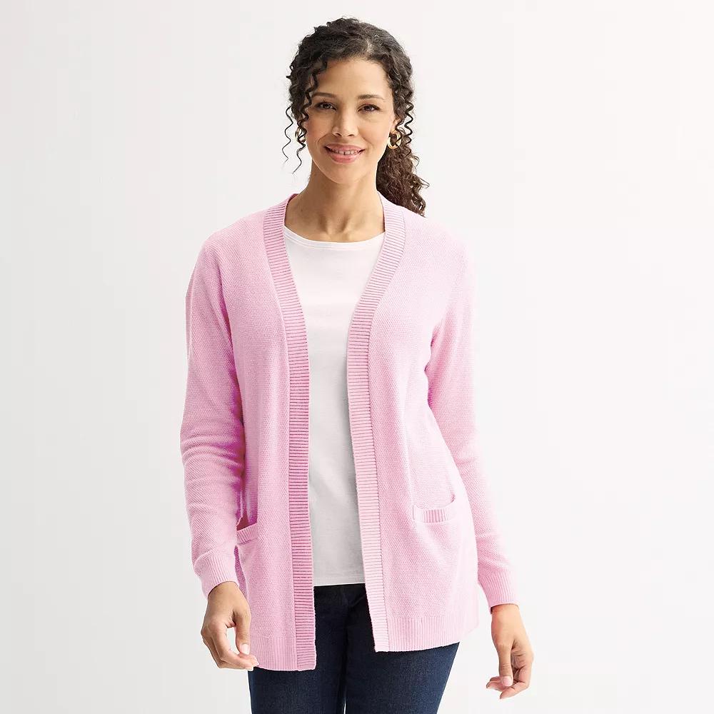 Petite Croft & Barrow® Open-Front Cardigan with Pockets, Women's, Size: Large Petite, Daydream Purple Product Image