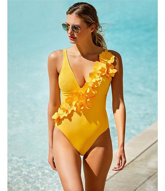Antonio Melani Solid Rosette Deep V-Neck One Piece Swimsuit Product Image
